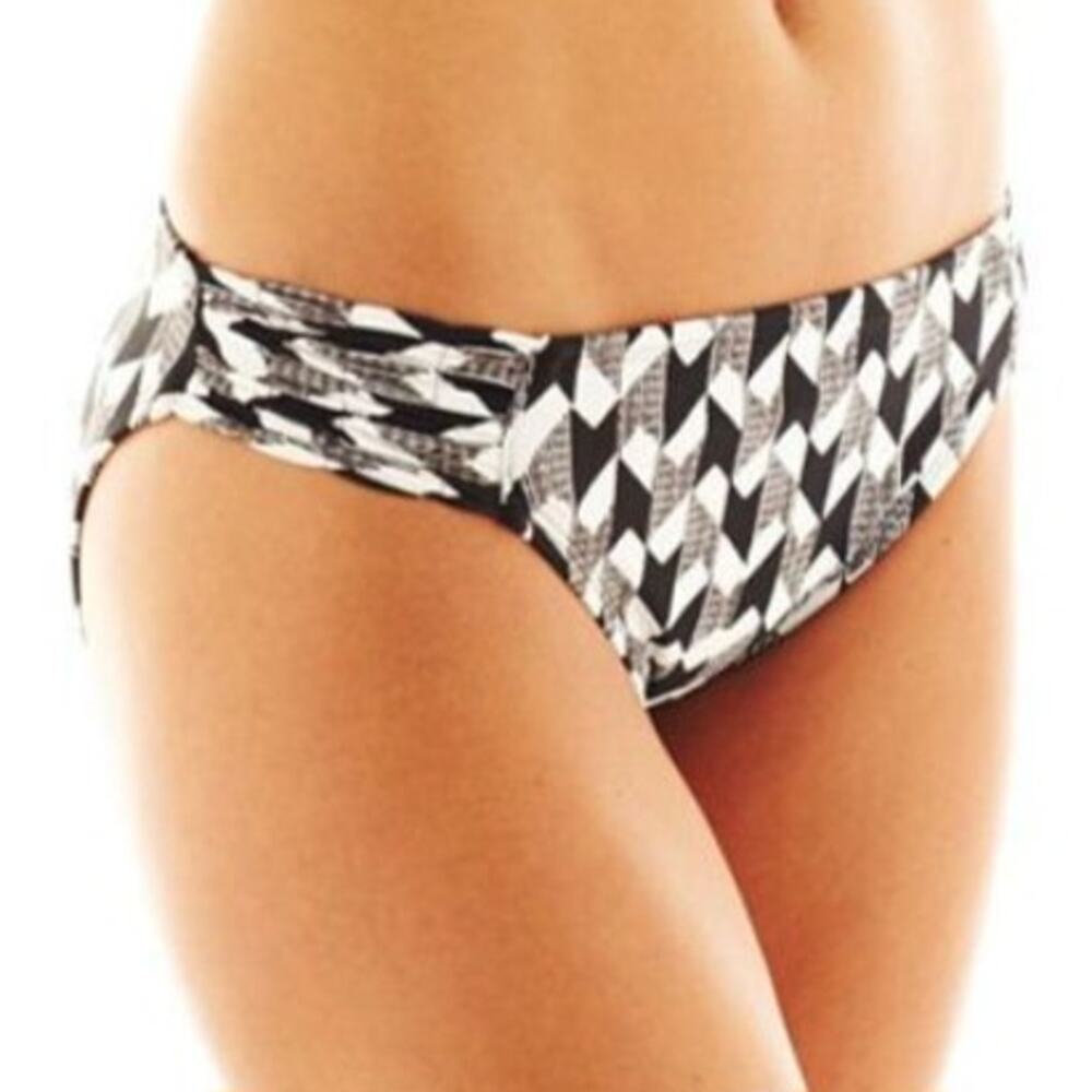 jcp Black & Light Gray Geometric Print Hipster Swim Short Bottoms Women's Size M